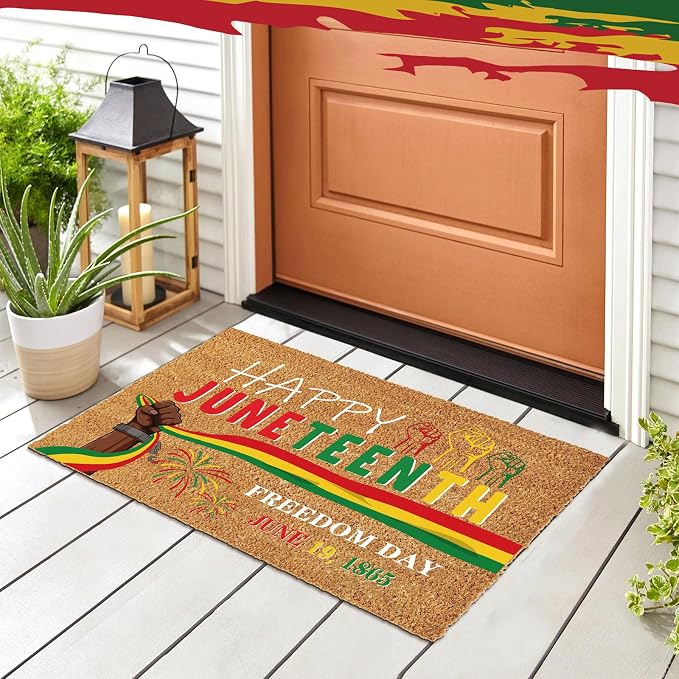 Ceenna Juneteenth Coir Doormat African American Non Slip Welcome Door Mat 18" x 30", Holiday Black Pride Rug Juneteenth Decorative Front Door Mat for Porch Indoor Outdoor Decor Gifts