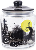 Silver Buffalo Disney The Nightmare Before Christmas, Glass Jar with Lid | Tim Burton, Moon Hill, Graveyard Scene, Jack Skellington and Sally, Cookie Snack Candy, Small Size