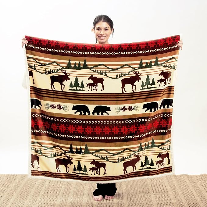 Carstens, Inc. Ultra Premium Super Soft Plush Sherpa Fleece Oversized Throw Blanket 54" x 68", Hinterland