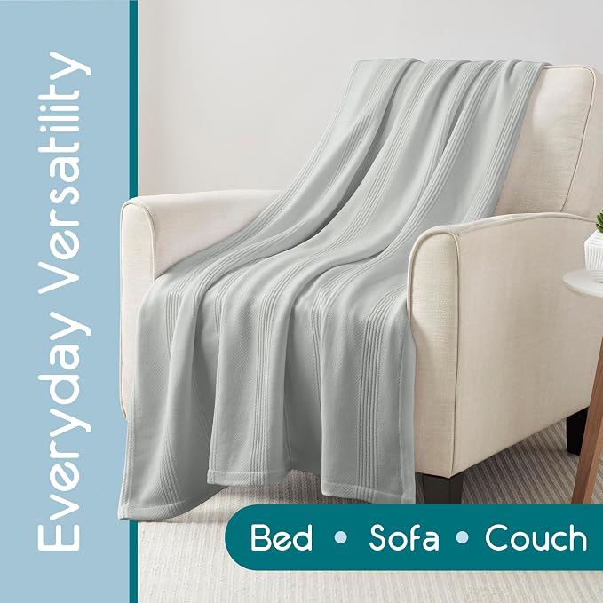 Vellux 100% Cotton Blanket, Twin, 66x90, Grey | Soft, Breathable Knit, Lightweight, All Season, Machine Washable, Oeko-Tex Certified, Hotel Quality