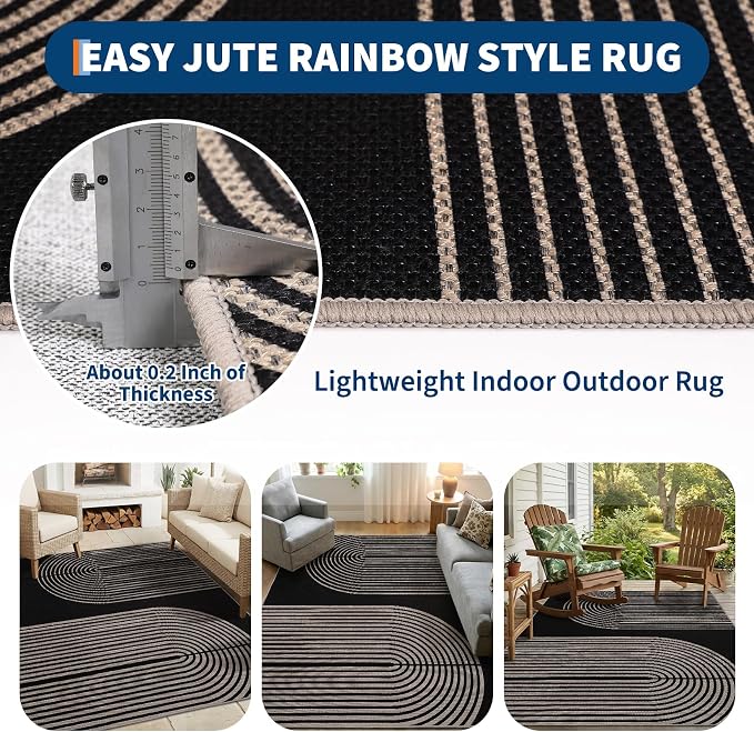 GarveeHome Modern Rainbow Easy Jute Rug 5x7, Washable Area Rugs for Living Room Bedroom Farmhouse Dining Room, Contemporary Neutral Non Slip Non Shedding Floor Carpet for Office RV Patio