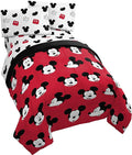 Disney Mickey Mouse Twin Comforter Set 4 Piece Kids Cartoon Bedding, Red | Bed in a Bag, Comforter Sheets Pillowcase, Official Product, Soft Microfiber, Machine Washable, Easy Care, Kids Gift