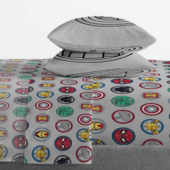 Marvel Avengers Full Size Comforter Set 7 Piece Kids Bedding, Multi | Iron Man Hulk Captain America Thor, Comforter Sheets Shams Pillowcases, Soft Microfiber, Machine Washable, Boys Gift