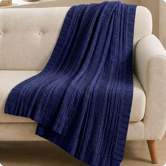 VCNY Home - Throw, Soft & Cozy Cotton Blanket, Cable Knit Home Decor (Dublin Navy, 50" x 70")