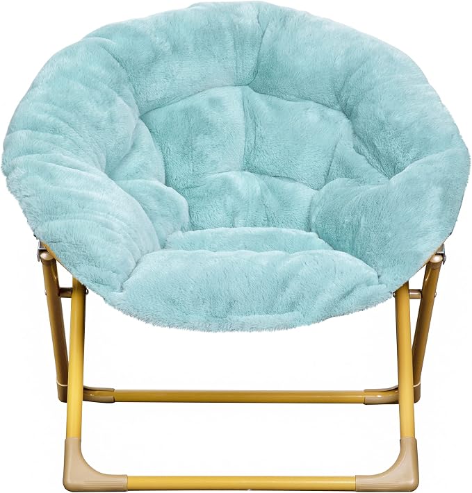 Flash Furniture Kids 23 Inch Folding Saucer Chair, Dusty Aqua | Soft Gold Frame, Portable