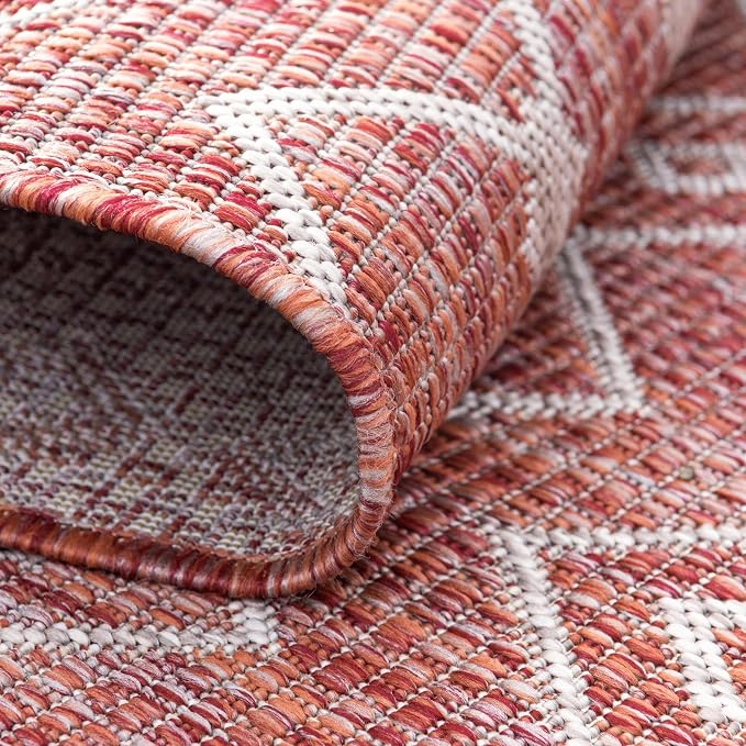 Unique Loom Outdoor Trellis Collection Area Rug - Tribal Trellis (7' 10" Square, Rust Red/ Ivory)