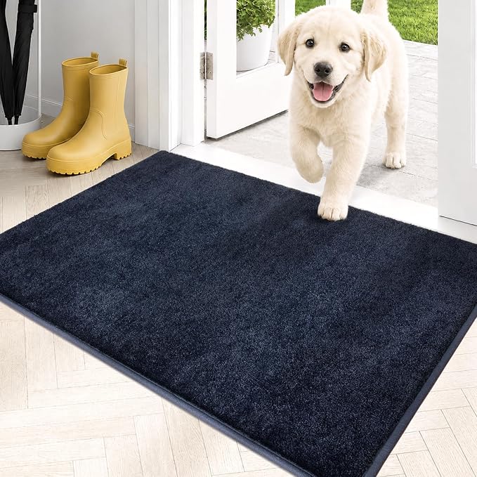 PURRUGS Dirt Trapping Door Mat 20" x 31.5", Non-Slip Machine Washable Entryway Rug, Dog Doormat, Indoor Front Door Mat, Super Absorbent Entry Rug for Muddy Shoes & Paws, Navy Blue