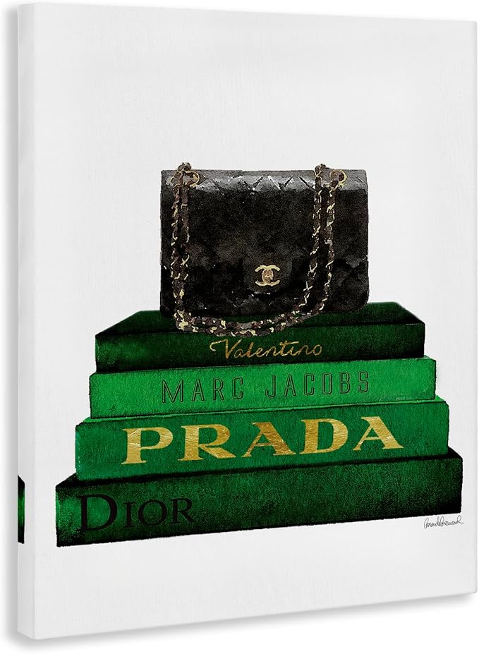 Stupell Industries 'Fashion Designer Purse Bookstack Green Black Watercolor ', Canvas Art, 36 x 48 Inches, Easy to Hang and Sturdy, Made in USA, by Amanda Greenwood
