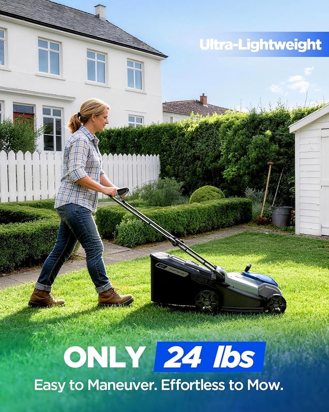 18-Inch Electric Lawn Mower, 40V Brushless Cordless Push Mower with 4.0Ah Battery & Charger, 2-in-1 Mulching/Bagging, 6-Position Height for Small to Medium Yards