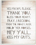 The Stupell Home Décor Collection Grey and White Southern Sayings Hey Y'all I Reckon Kiss My Grits Typography Wall Plaque Art, Multi-Color