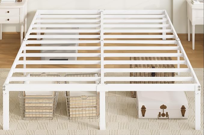 Allewie Queen Bed Frame, 14 inch Metal Beds with Storage Space, White | Heavy-Duty Metal Platform Beds, Large Under-Bed Storage Space, No Box Spring Needed, Easy Assembly