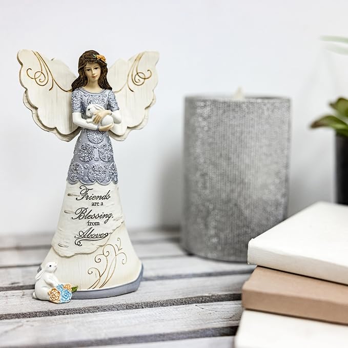Pavilion Gift Company - Elements 82313 Friends are a Blessing Collectible Figurine, Angel Holding Bunny, 6-Inch