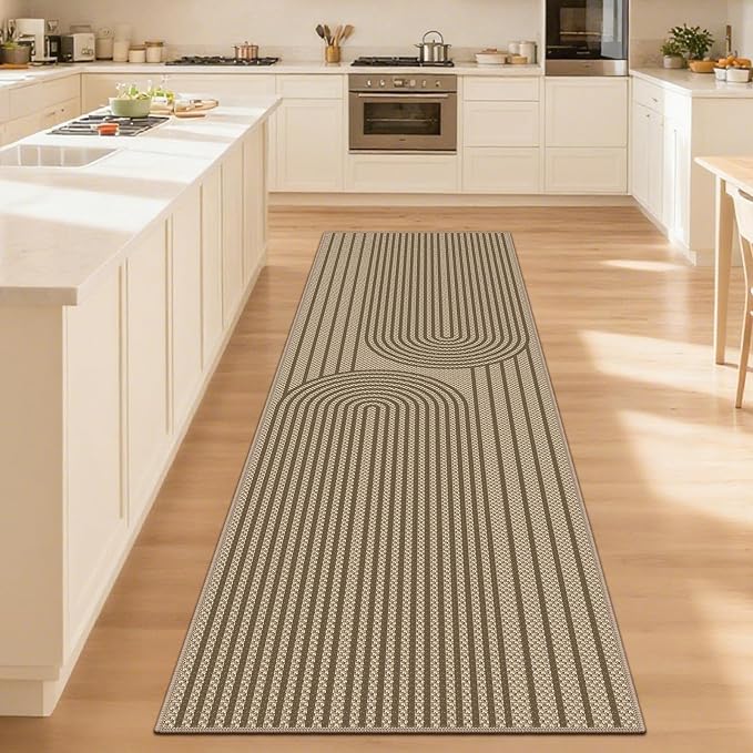 Faux Jute Hallway Runner Rug, 2' x 8' Kitchen Runner, Brown Farmhouse Ultra-Thin Washable Non-Slip Carpet Runner for Laundry, Bedroom, Backyard, Outdoor, Home Decor