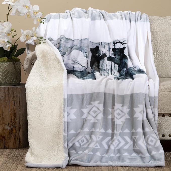 Carstens, Inc. Dean Crouser Plush Sherpa Fleece Oversized Throw Blanket 54" x 68", Mama Bear & Cubs
