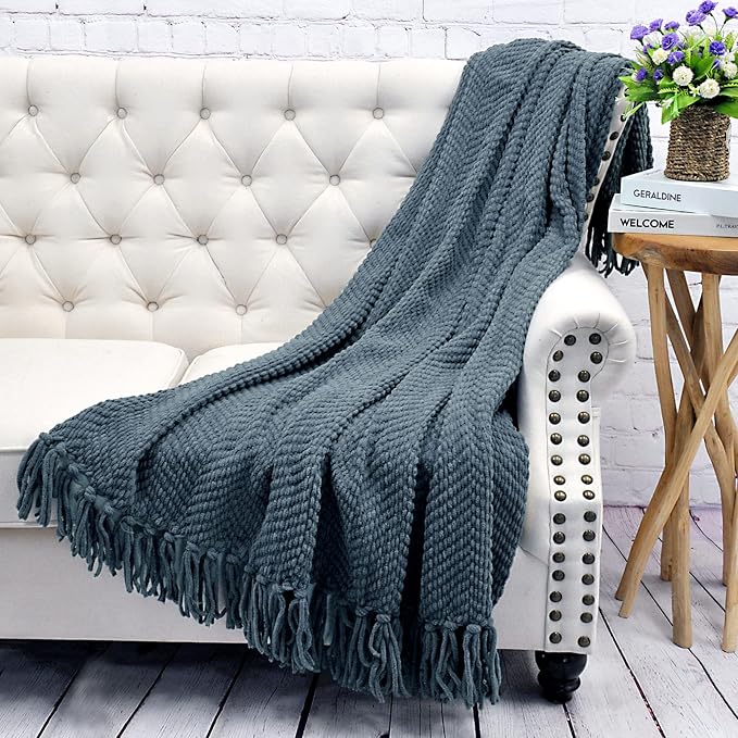 Home Soft Things Throw Blanket Knitted Tweed Throw 60'' x 80'', Blue Wing Teal, Super Soft Cozy Warm Comfortable Breathable Throw for Living Room Chair Couch Bed Sofa Bedroom Décor