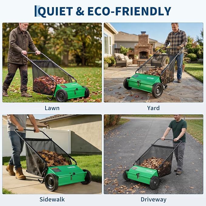Push Lawn Sweeper, 26-Inch Width, 7 Cu. ft. Hopper Capacity, 4 Spinning Brushes