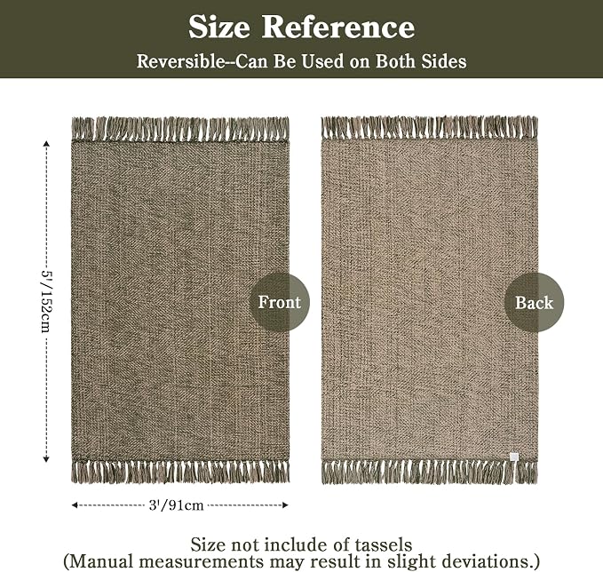 Collive 3' x 5' Indoor Outdoor Porch Rug, Moss Green Modern Farmhouse Entryway Rug Boho Front Door Mat, Hand-Woven Washable Kitchen Rugs for Patio Bedside Nursery Decor