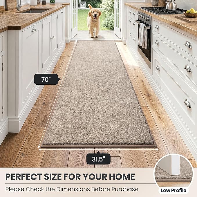 PURRUGS Dirt Trapping Door Mat 31.5" x 70", Non-Slip Machine Washable Entryway Rug, Dog Doormat, Indoor Front Door Mat, Super Absorbent Entry Rug for Muddy Shoes & Paws, Taupe