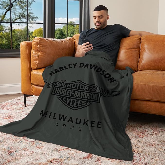 Northwest Harley-Davidson Muted Wings Silk Touch Throw Blanket, 46 x 60 in | 100% Polyester, Velvety Feel, Lightweight Warmth, Couch Bed Chair Lounging, Giftable Indoor Comfort