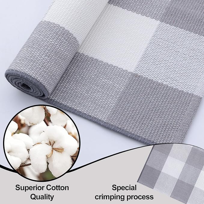 OLANLY Buffalo Plaid Rug 2' x 3' (24" x 36") – Grey and White Cotton Checkered Doormat, Washable Indoor Outdoor Rug for Layered Front Porch, Kitchen, Entryway Decor