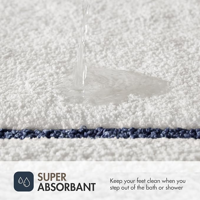 Madison Park Roan Border Tufted Bath Rug Non-Slip Absorbent, 20 x 32, Navy | Microfiber, Soft Pile, Machine Washable, OEKO-TEX Certified, Plush Bathroom Mat, Non Slip TPR Backing