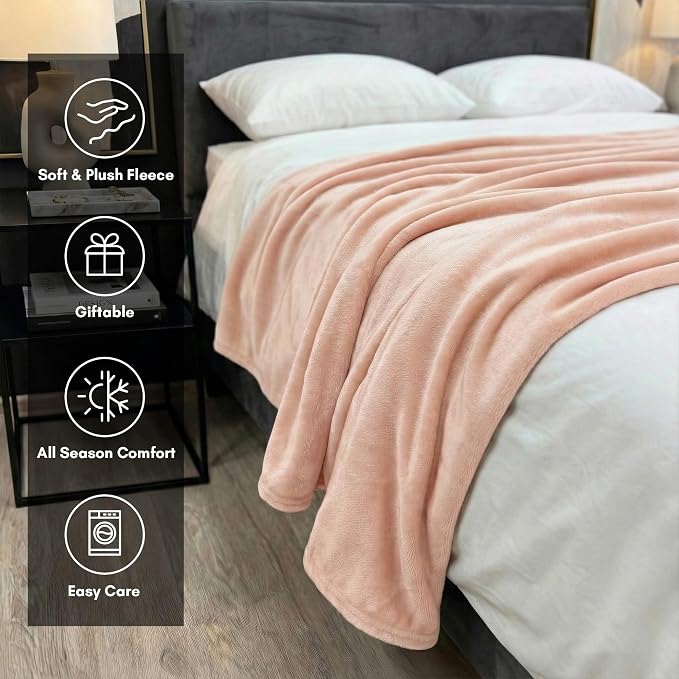 Americanflat 60x80 Fleece Throw Blanket, Pink | Soft and Breathable, For Couch, Bed, Chair, Roomy, Perfect for Home, Bedroom, or Outdoor Use