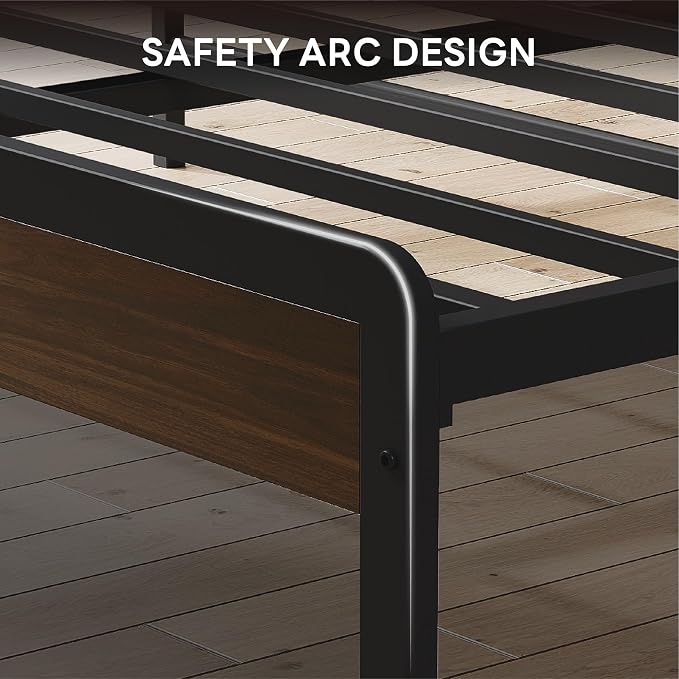 LIKIMIO California King Bed Frames with 2-Tier Storage Shelf Headboard | Dark Wood Platform Bed, Camas California King with Strong Metal Support, Sturdy, Noise-Free, No Box Spring Needed,Dark Walnut