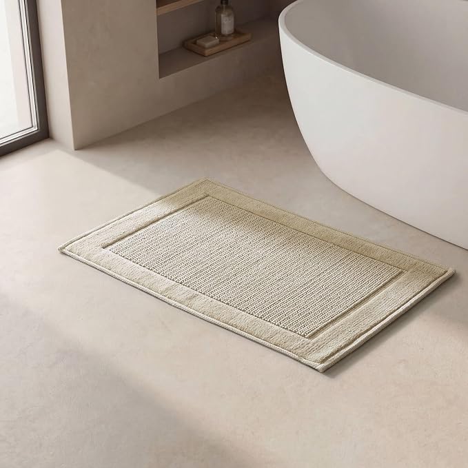Madison Park Sanctuary 100% Cotton Non-Slip Bath Rug, 24x36 Inch, Natural | Low-Profile Woven Design, Ultra Soft Absorbent & Machine Washable, Ideal for Bathroom Bedroom and Entryway Decor