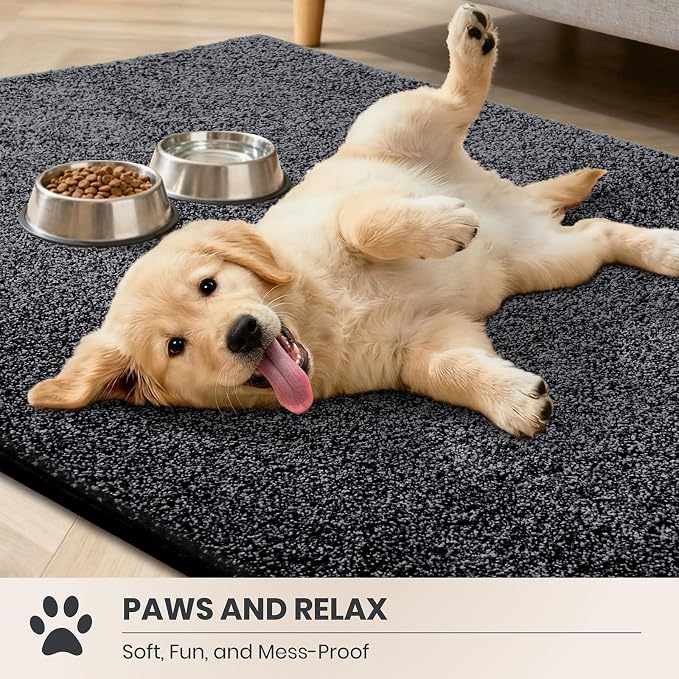 PURRUGS Easy Care Area Rug 4.5ft x 7ft, Non-Slip Washable Entryway Rug, Dog Door Mat, Stain Resistant Accent Rug for Hallway, Living Room, Bedroom and Mudroom, Bluish Grey-Black