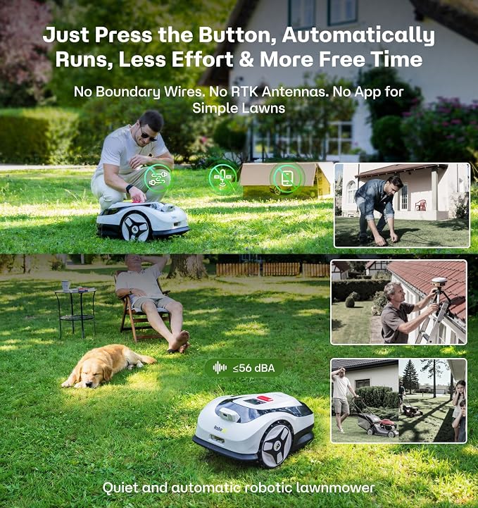Raccoon 2 SE Wire Free Robot Lawn Mower, No RTK for Max. 0.15 Acre Lawn Area, 1.18"–3.15” Cutting Height, Intelligent AI Robotic Lawn Mower with 5Ah Fast-Charging Battery Robot Mower for Small Lawns