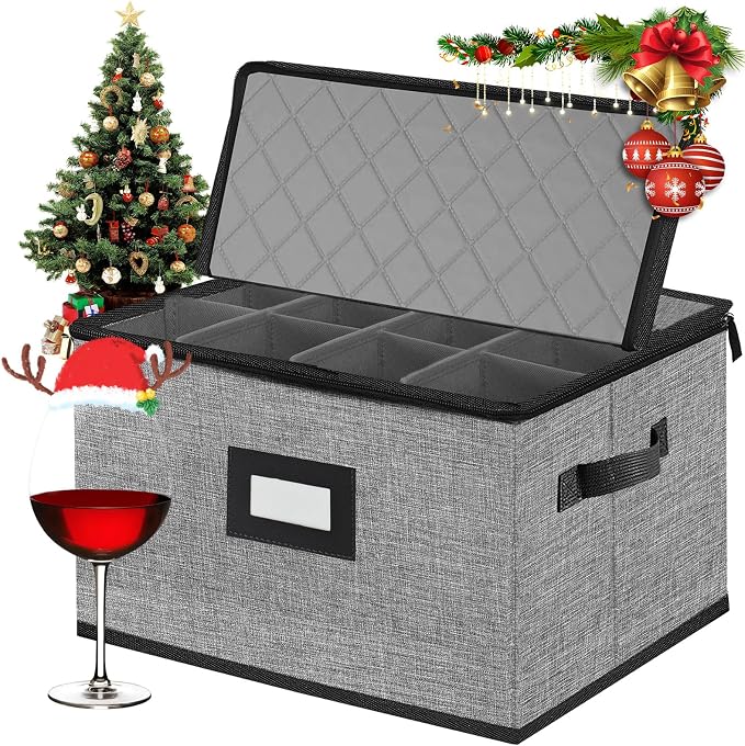 Quilted Wine Glass Storage Box,China Storage Containers | Stemware Storage Cases hard shell for Moving,Moving Supplies,Household Essentials