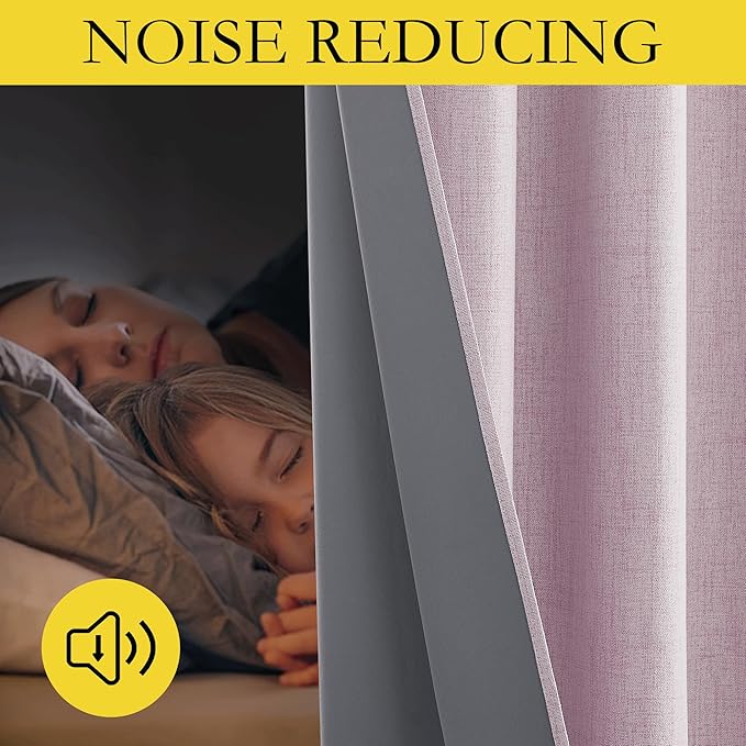 NICETOWN Pink Vintage Linen 100% Blackout Curtains for Living Room, Thermal Insulated Curtains 120“ Long, Noise Reducing Window Treatment Drapes for Home Office, 62" Wide Per Panel, Set of 2