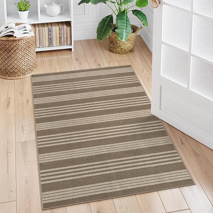 Lahome Striped Easy Jute Outdoor Patio Rug, 3x5 Washable Rugs for Porch | Indoor Living Room Area Rugs Non Slip, Modern Farmhouse Neutral Carpet for Entryway Backyard Bedroom Rv, Khaki
