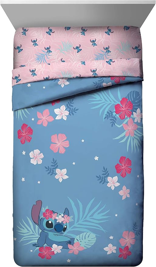 Jay Franco Disney Lilo & Stitch Paradise Dream Full Comforter & Sham Set - Super Soft Kids Reversible Bedding - Fade Resistant Microfiber (Official Disney Product)