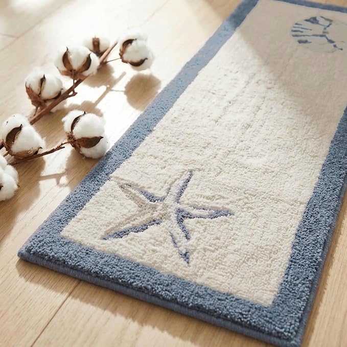 Madison Park Bayside Tufted Bath Rug Cotton Non-Slip, 24 x 60, Blue