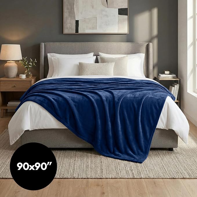 Americanflat 90x90 Fleece Throw Blanket, Blue | Soft and Breathable, For Couch, Bed, Chair, Oversized, Perfect for Home, Bedroom, or Outdoor Use