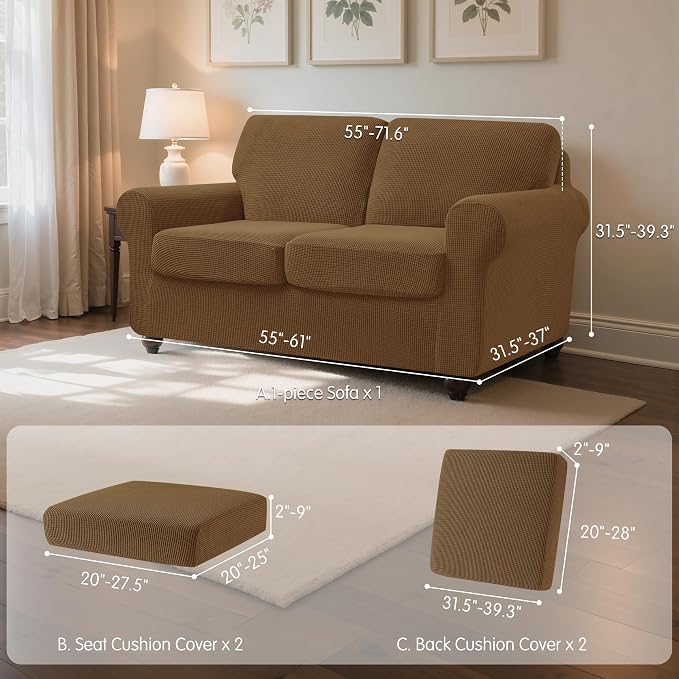 SUBRTEX 5 Pieces Stretch Sofa Slipcover Sets Couch Cover Sets Backrest Cushion Covers Furniture Protector Collection Set for Oversize Sofa Loveseat Chair Slip Covers(Medium, Coffee)