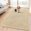 Smiry Dog Door Mat for Muddy Paws 59x32, Absorbent Dirt Trapper, Non-Slip Washable Chenille Entryway Rug for Inside Floor, Beige, Classic Solid