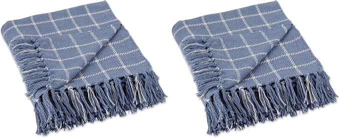 DII Transitional Checked Plaid Woven Throw, 50x60, Stonewash Blue (Pack of 2)