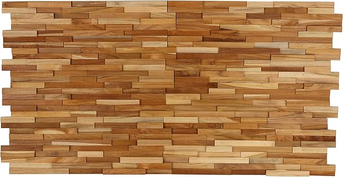 EZ-Wall 3D Mosaic Tile in Solid Teak Wood, 1 Sample Tile, Natural Finish Tile