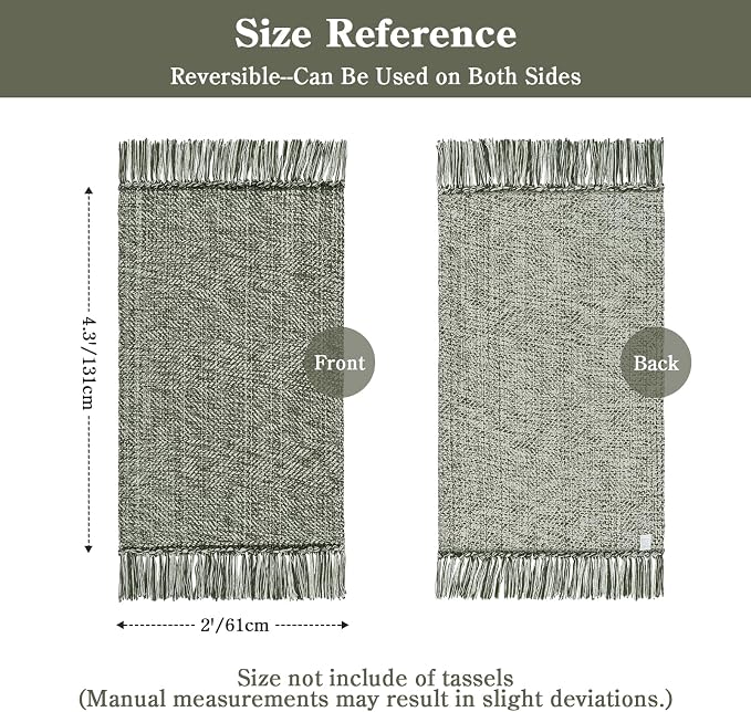 Collive 2' x 4.3' Indoor Outdoor Rug, Modern Farmhouse Sage Green Kitchen Runner Rugs Hand-Woven Bathroom Mat, Boho Washable Front Door Mats Reversible Entry Carpet for Laundry Bedroom Porch Decor