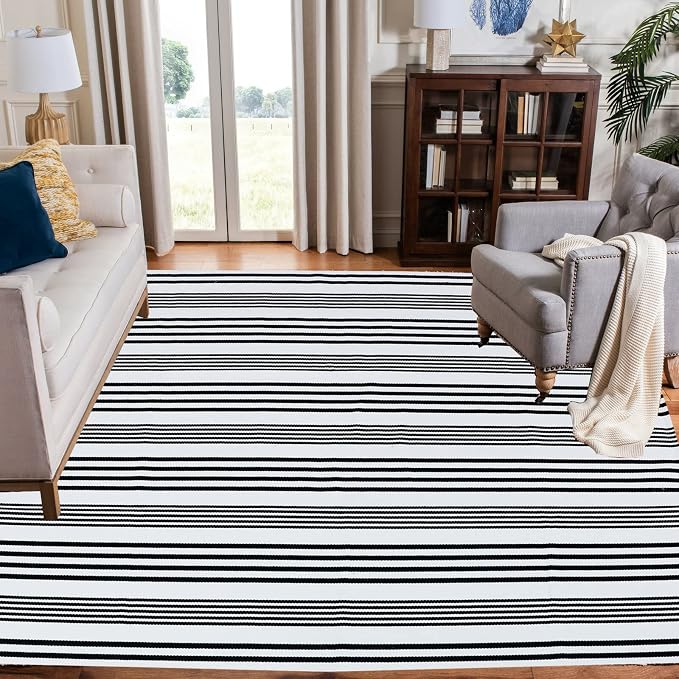 Black and White Striped Outdoor Rug 4' X 6' Front Porch Rug Cotton Hand-Woven Welcome Mats Layered Door Mats for Front Porch/Entryway/Laundry Room/Bedroom/Outdoor