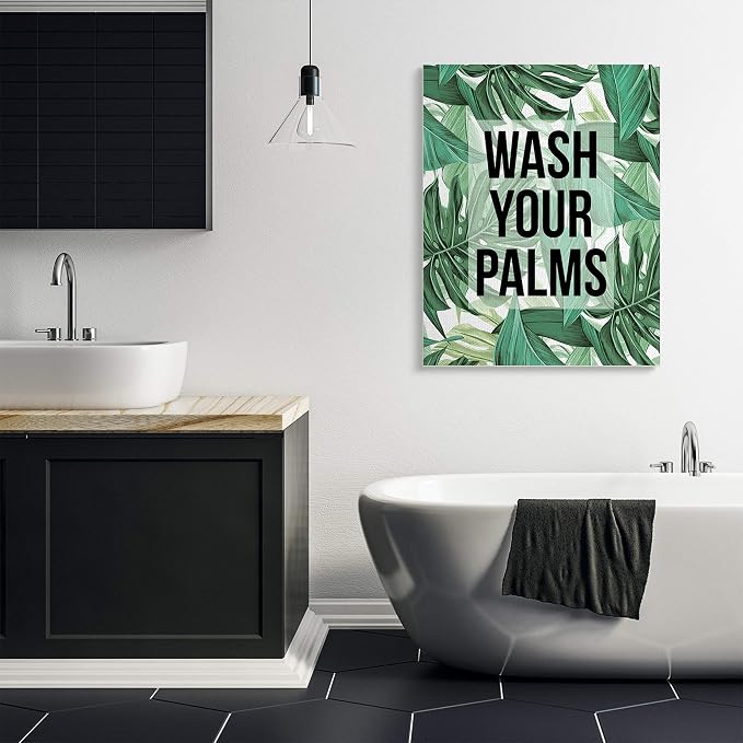 Stupell Industries Bathroom Palm Phrase, 36 x 48 Inch Canvas Wall Art | Stupell Industries · By Lil' Rue · Ready to hang · Great for bath and laundry spaces · Made in USA