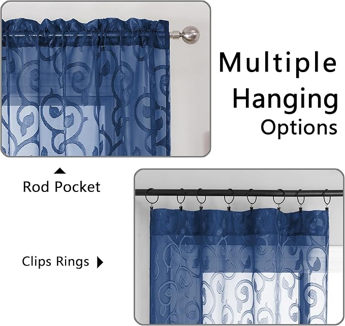 OWENIE Furman Blue Sheer Curtains Tiers 36 inch Length, Light Filtering Soft - Image 4