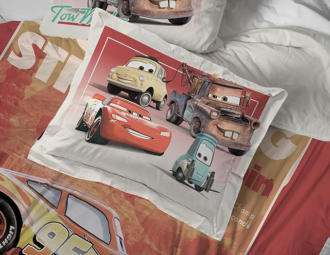 Jay Franco Kids Comforter Set Includes Sheets and Pillow Covers - Soft and Cozy Bed Set for Stylish Room Decor, Official Licensed Bedding, Red - Cars, 7 Piece Full