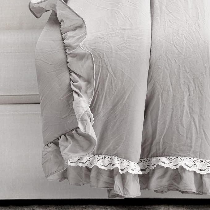 Lush Decor Ella Ruffle Lace Throw Blanket, 50" W x 60" L, Light Gray - Coquette Throw Blankets for Bed - Couch Blanket - Ruffled Throw Blanket for Couch