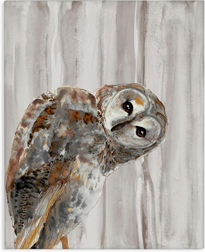 Peeking Owl Gaze Woodland, 24 x 30 Inch Canvas Wall Art | Stupell Industries · By Patti Mann · Ready to hang · Printed in Johnston · Rhode Island · Made in USA