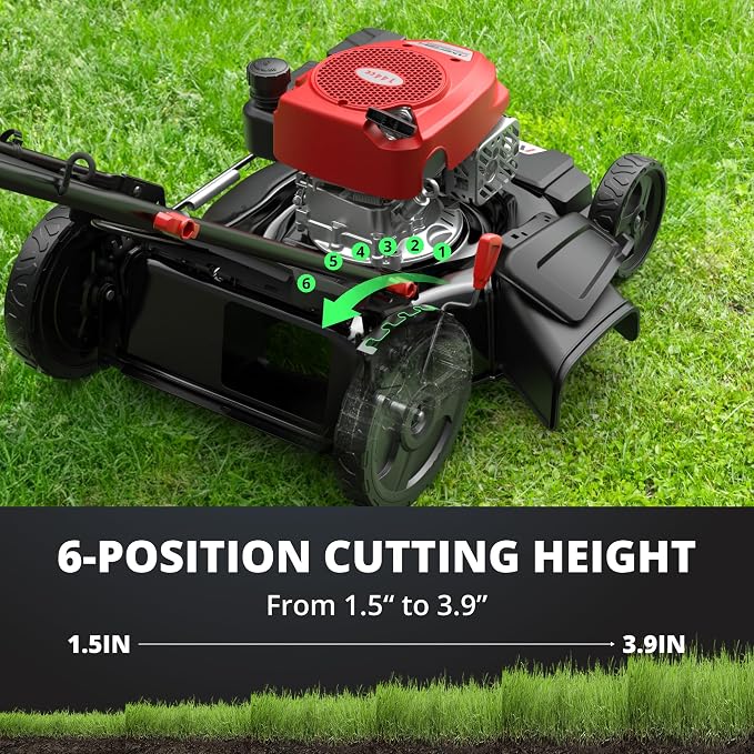 AMERISUN 21-Inch 2-in-1 Gas Push Lawn Mower, 144cc OHV Walk-Behind Mower for Yard, Mulching Side Discharge, 1.5–3.9 in Adjustable Cutting Height, 10-in Rear Wheels