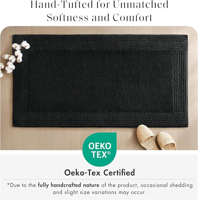 Madison Park Splendor Reversible 100% Cotton Bath Runner, 24 x 60, Black | Tufted Bathroom Rug, 3000 GSM, Hotel Quality, Luxurious Plush, Medium Pile, Absorbent, Quick Dry, OEKO-TEX, Shower Room Décor