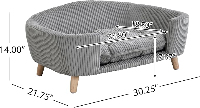 Christopher Knight Home Elroy Orthopedic Dog Bed, Elevated Dog Sofa Bed for Small Dog, Supportive Foam Pet Couch Bed with Wooden Legs, Modern Pet Sofa Bed, Gray